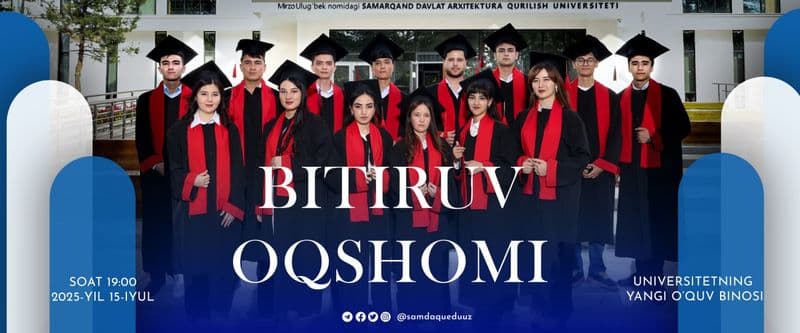 Bitiruvchilarni diplom topshirish marosimiga taklif qiluvchi banner