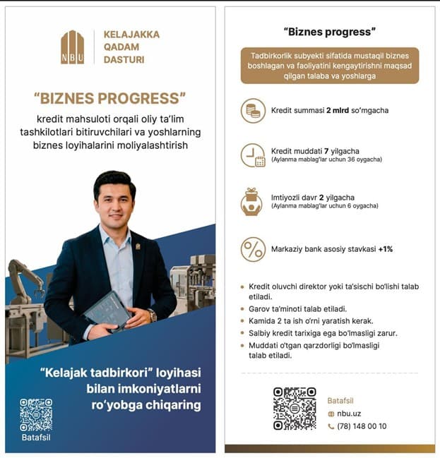 O‘zmilliybankning “Biznes progress” krediti bukleti