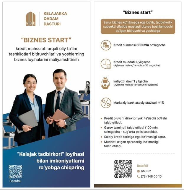 O‘zmilliybankning “Biznes start” krediti bukleti